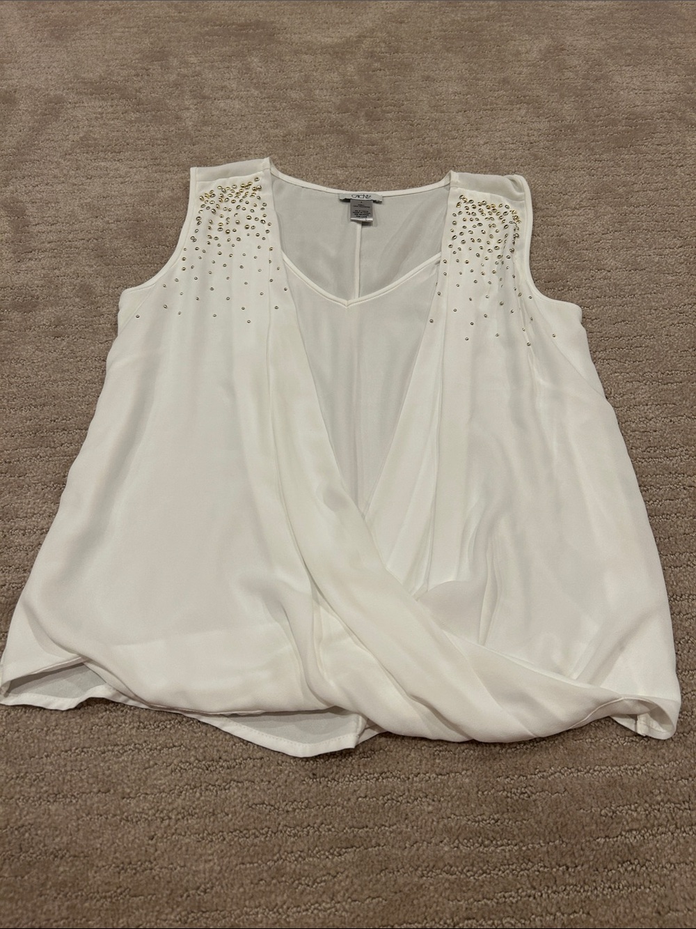 Cache White Twist-Front Tank with Studded Shoulders